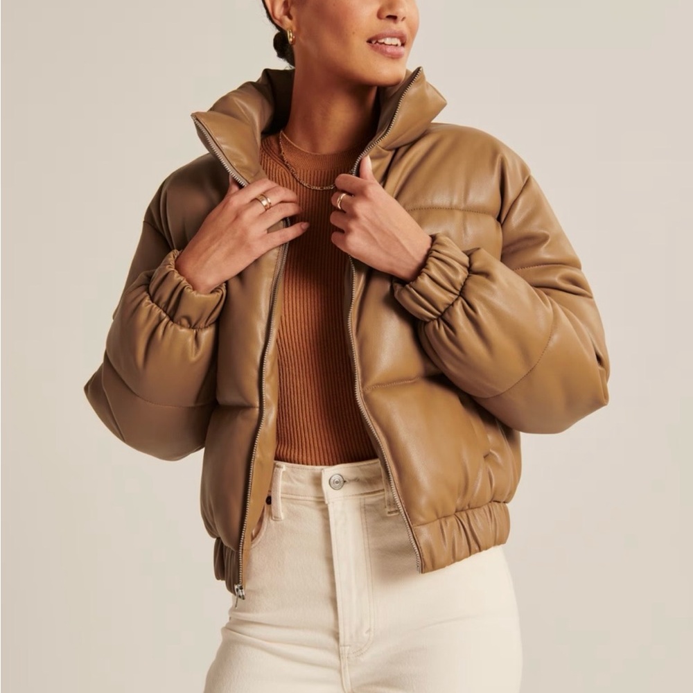 Abercrombie & Fitch Tan Vegan Leather Puffer Jacket
